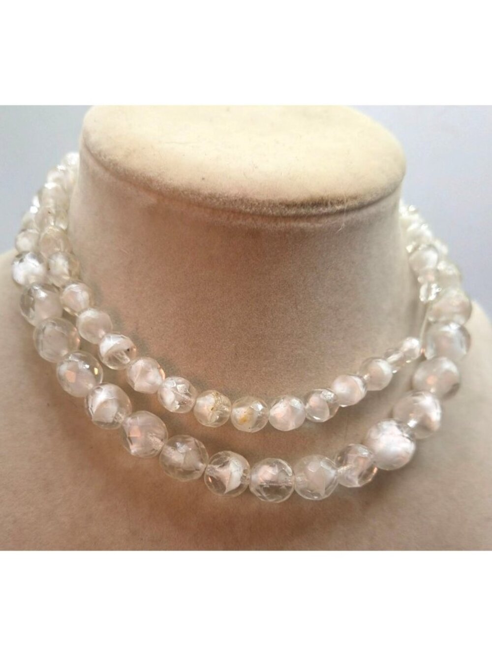 Vintage Clear Faceted Glass Beaded Necklace Single Strand